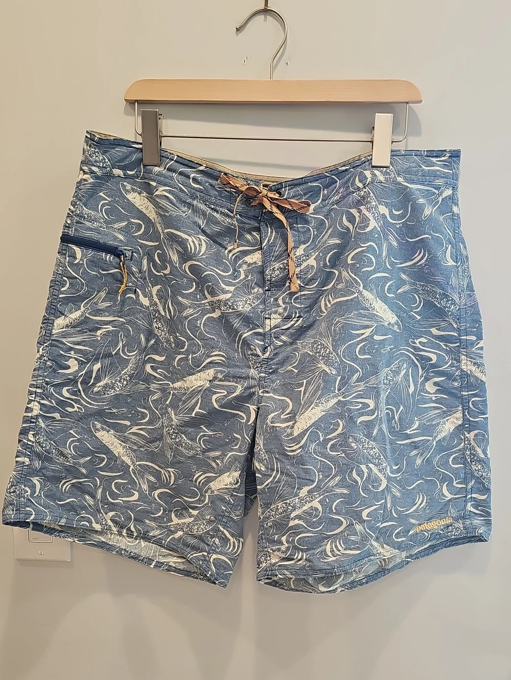 Patagonia Blue and White Fish Print Board Shorts